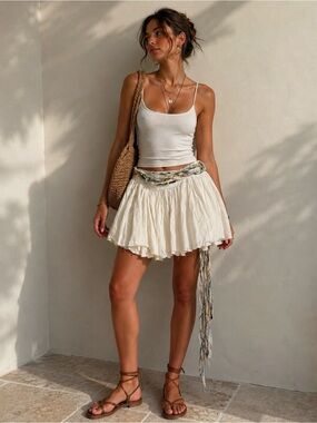Z-Brand Tie Waist Boho Mini Cotton Skirt Sz Large